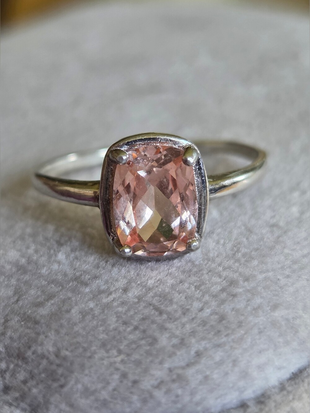 Pink Morganite Cushion-Cut Ring in Sterling Silver - Size 7 - Bezel Set Ring 💙